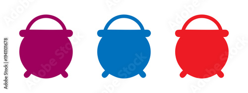 set of three colorful cauldron icons