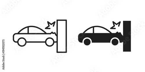 Accident icon, line pictogram on white.