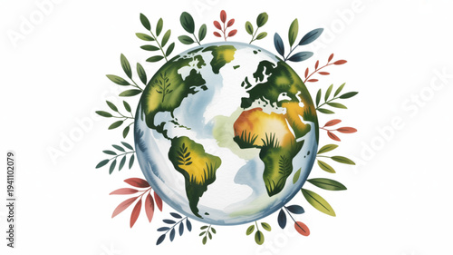 Earth surrounded by colorful leaves symbolizing nature and environmental conservation