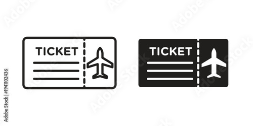 Airline ticket icon, line pictogram on white.