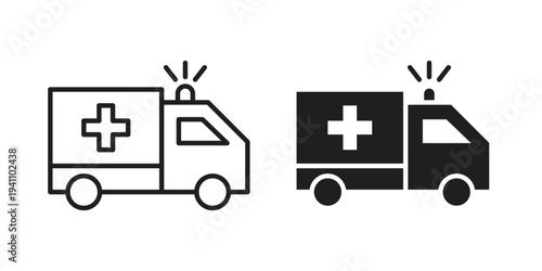 Ambulance icon, line pictogram on white.