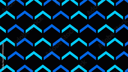 Abstract seamless blue and cyan geometric rectangular up arrow vector illustration on dark background
