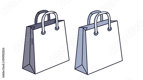Pair of white paper shopping bags with sturdy handles shown from two different angles on a clean white background.