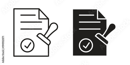 Approved document icon, line pictogram on white.