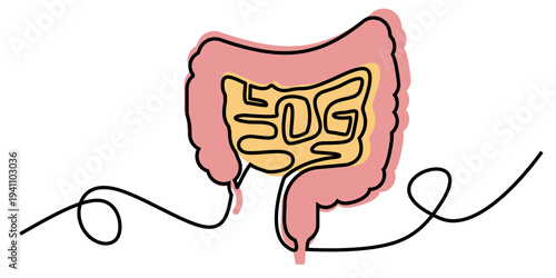 Editable continuous one line drawing intestines vector for clean health clinics. Ideal for symbolizing modern anatomy, minimalist biology, and smart care.