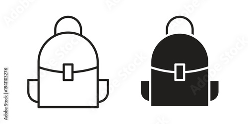 Backpack icon, line pictogram on white.