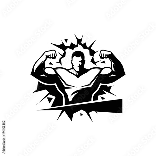Muscular man flexing his arms strong.