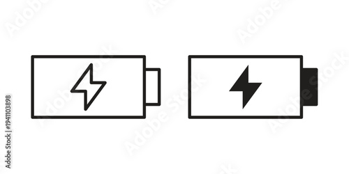 Battery icon, line pictogram on white.