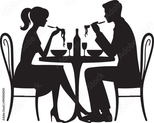 Romantic Italian dinner silhouette with wine creates intimate moment, perfect for Valentine's Day card design or restaurant promotion - Copy