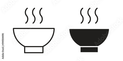 Bowl of soup icon, line pictogram on white.