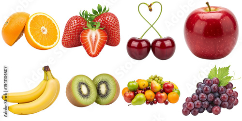 Assorted fresh fruits isolated on a transparent background 5