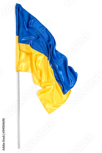 Ukrainian flag on white bac...