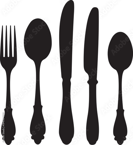 set of Cutlery silhouette vector on white background