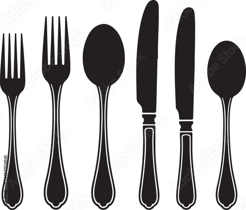 set of Cutlery silhouette vector on white background