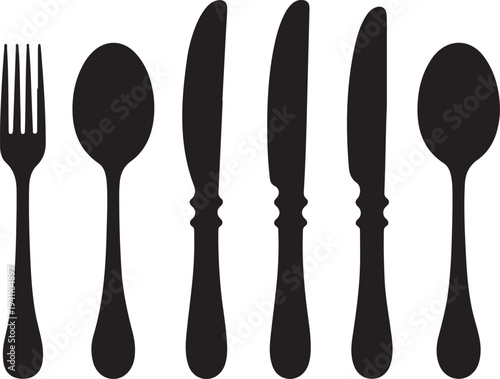 set of Cutlery silhouette vector on white background