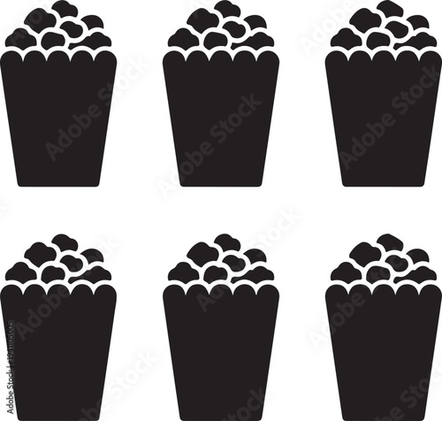 Set of Minimalist black popcorn bag snack silhouette vector icon