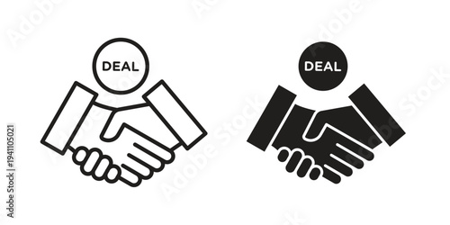Business deal icon, line pictogram on white.