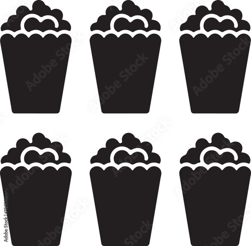 Set of Minimalist black popcorn bag snack silhouette vector icon