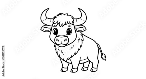 A cute cartoon bull illustration with big eyes and horns