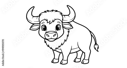 A cute cartoon bull illustration with big eyes and horns