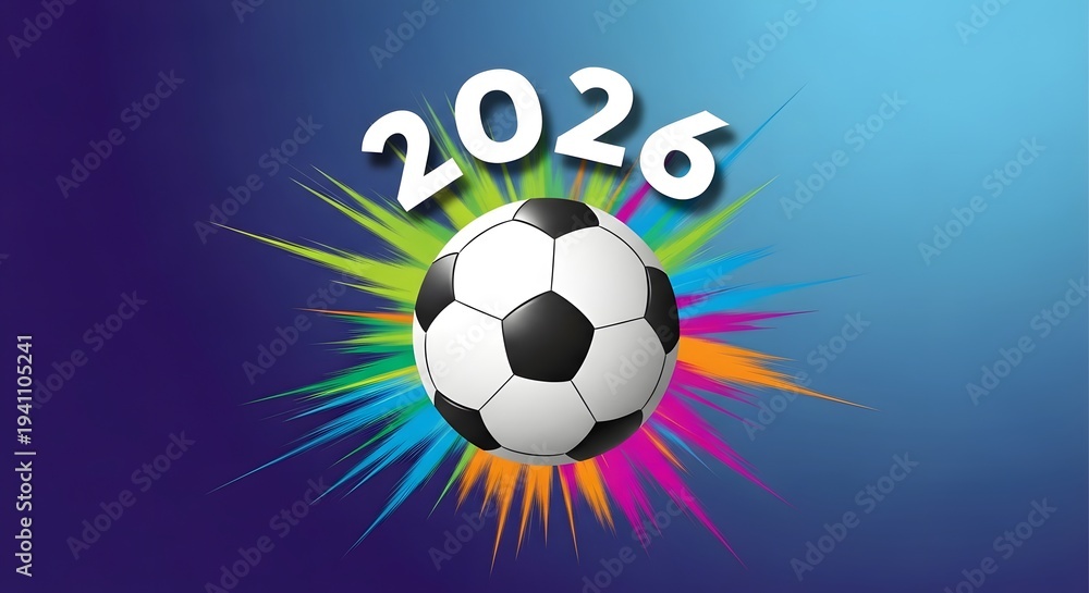 Naklejka premium Vibrant soccer ball graphic with 2026 text overlay