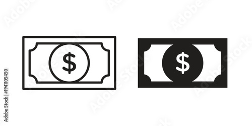 Cash icon, line pictogram on white.