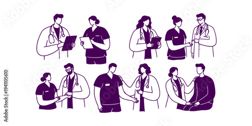 Medical Professionals and Patients in Various Healthcare Scenarios.