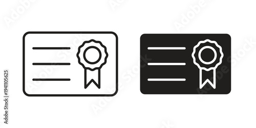 Certificate icon, line pictogram on white.