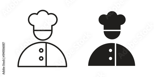 Chef icon, line pictogram on white.