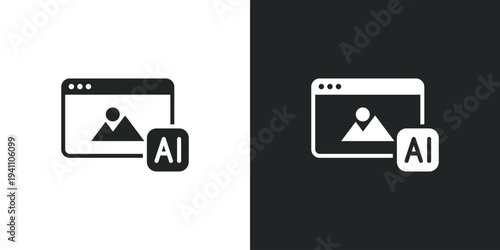 Smart software interface icon showing automated image creation and digital landscape editing tools. Filled single symbol. Flat style sign. Solid glyph vector illustration