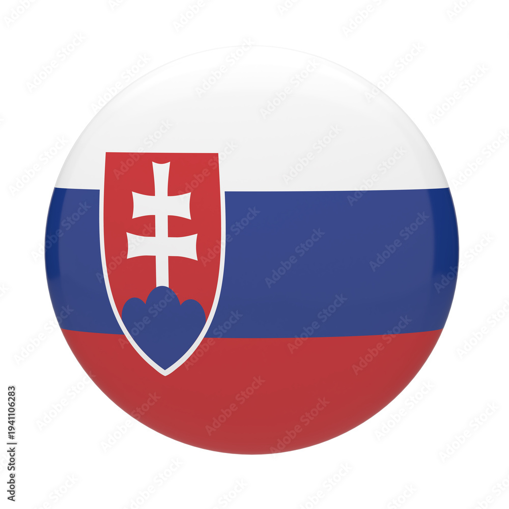 Obraz premium Slovakia flag glossy button icon isolated on white background national symbol 3d render