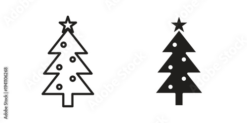 Christmas tree icon, line pictogram on white.