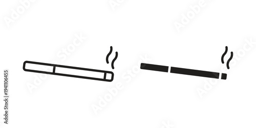 Cigarette icon, line pictogram on white.