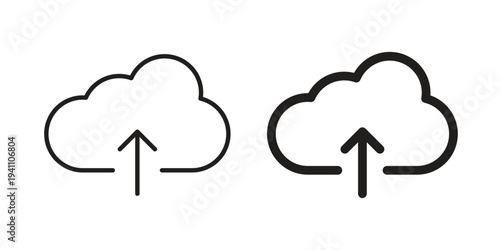 Cloud upload icon, line pictogram on white.