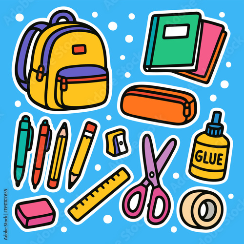 Colorful Hand-Drawn School Supplies Collection