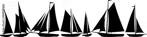 set of silhouettes of sailing ships