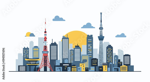 Tokyo Skyline Cityscape with Iconic Towers and Modern Buildings at Sunset