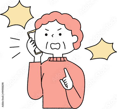 怒って電話をしているシニア女性単色