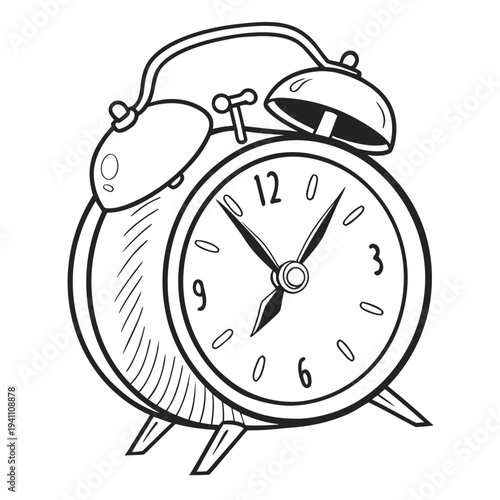 Classic old fashioned alarm clock with numeric digits, time measuring device for awakening from sleep, retro style