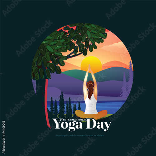 International Yoga Day A woman practices yoga Outdoors on Mat at Sunrise for Wellness and Mindfulness