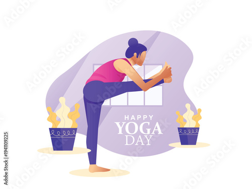 International Yoga Day A woman practices yoga Outdoors on Mat at Sunrise for Wellness and Mindfulness