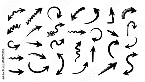 A collection of black arrows on a white background