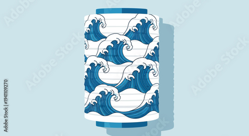 Japanese Lantern with Blue Wave Pattern