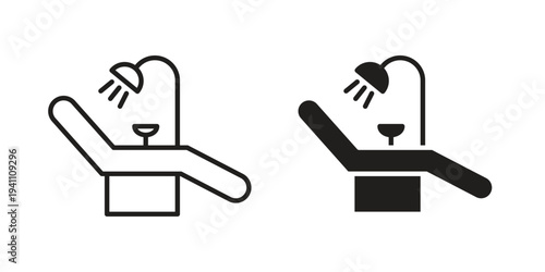 Dentist chair icon, line pictogram on white.