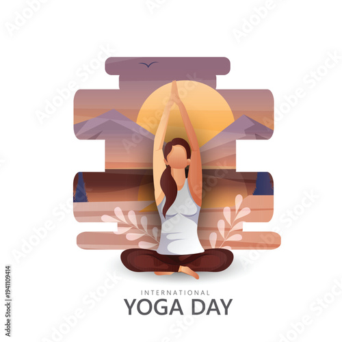 International Yoga Day A woman practices yoga Outdoors on Mat at Sunrise for Wellness and Mindfulness