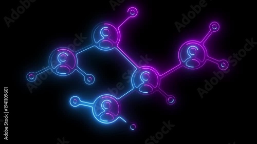 Neon people in circles and lines, representing a network connection or social media technology concept