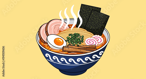 Delicious Ramen Bowl with Pork, Egg, and Seaweed - Japanese Noodle Soup