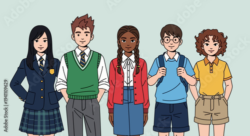 Diverse Group of Students in School Uniforms Standing Together