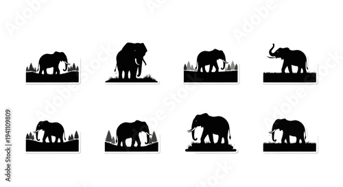 Multiple elephant silhouettes against mountainous landscapes a striking visual