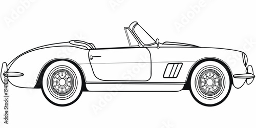 Detailed line art illustration of a classic convertible sports car